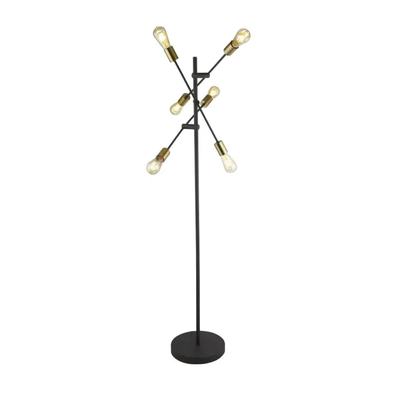 Szybka wysyłka EU8076-6BK Armstrong 6Lt Lampa podłogowa - czarny & satyna Brass Metal Searchlight